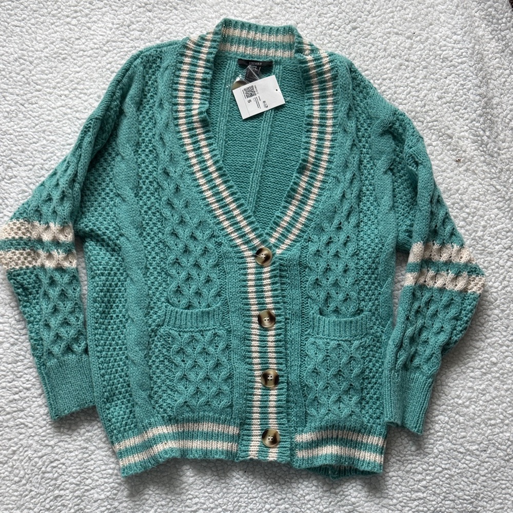 Forever 21 Teal and Cream Knit Cardigan